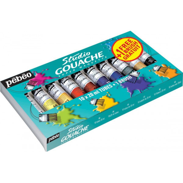 Boîte de 5 tubes de peinture gouache + palette - 5 x 10 ml - Gouache -  Achat & prix
