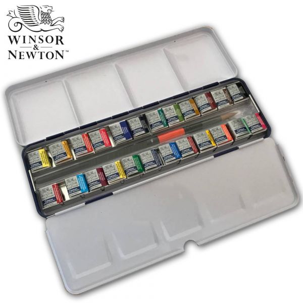 Boîte d'aquarelle extra-fine - 24 demi-godets - Winsor & Newton - Creastore