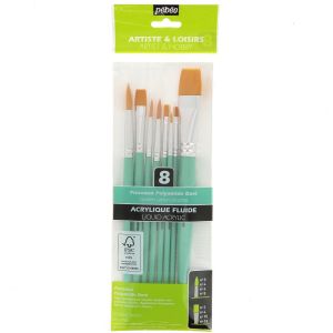 Set de 8 pinceaux acrylique - Fibre synthétique de polyamide doré -  Pébéo