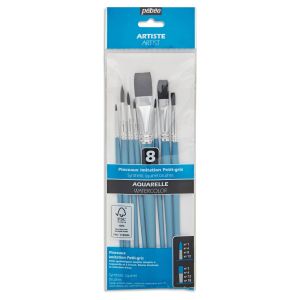 Set de 8 pinceaux synthétique pour aquarelle - pour aquarelle, encres et peintures diluées -  Pébéo