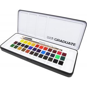 Set de voyage aquarelle 36 demi-godets + 1 pinceau aquarelle fin rond + 1 crayon graphite HB -  Graduate