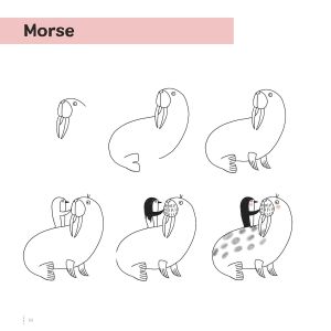 Dessins d'animaux en 5 étapes - cochon d'Inde, caméléon, dalmatien, chèvre, iguane, bernard-l'ermite, lémurien, dauphin, raton l