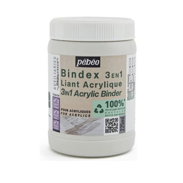 Liant acrylique Bindex - Studio Green - Pot 225ml - Fabriqué à partir de résine 100% recyclée - Pébéo