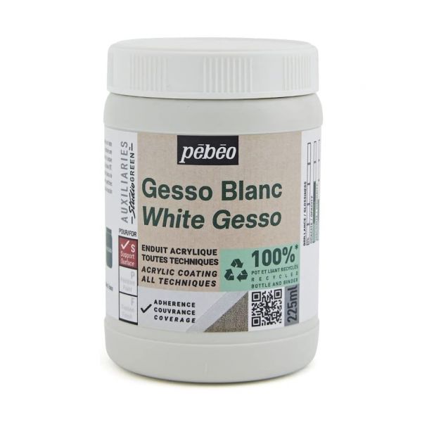 Gesso blanc Studio Green - Pot et liant 100% recyclés - Excellente couvrance et adhérence  - 225ml -  Pébéo