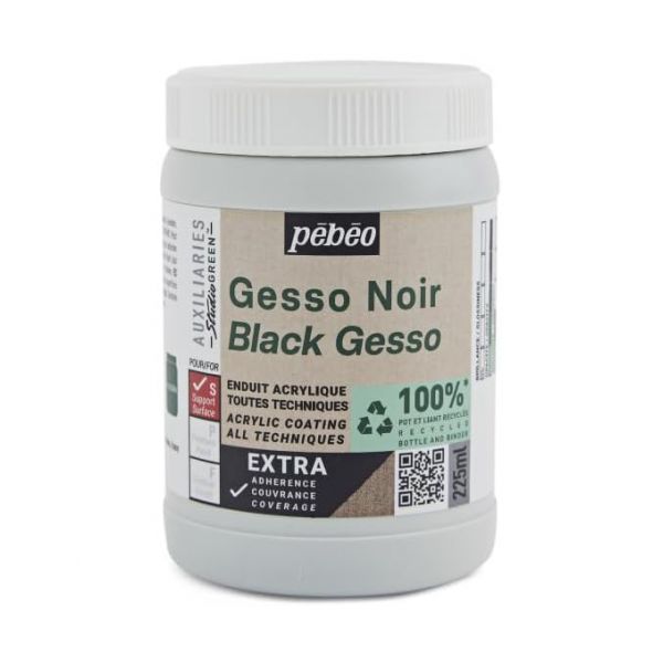 Gesso noir Studio Green - Pot 225ml - Extra adhérence et couvrance - Pébéo