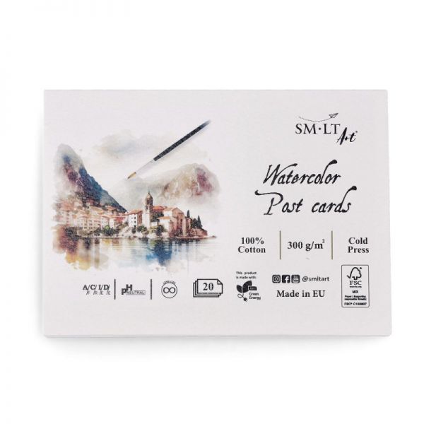 Bloc 20 cartes postales aquarelle 300gr - 20 cartes 15 x 10.5cm - Papier blanc 100% coton -  SM-LT