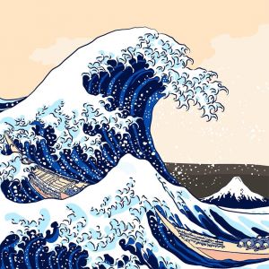 Peinture par numéros Soleil Levant- La vague - Inspiration Grande Vague de Kanagawa, estampe de l'artiste Hokusai - Japon -  Enj