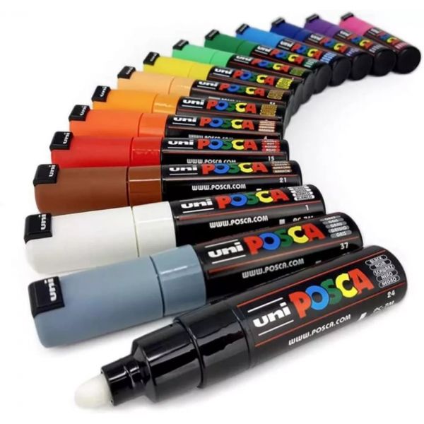 Marqueur POSCA PC-7M, pointe ronde large - trait 4.5 à 5.5mm - Convient pour toutes surfaces poreuses - Couleurs lumineuses