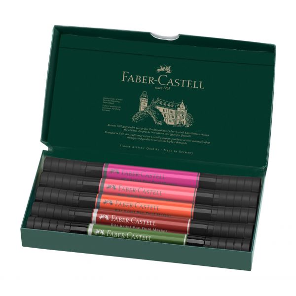 Set de 5 Pitt Artist Dual marker - Double-pointe - Fleurs - Pointe fine et pointe pinceau - Encre de chine hautement pigmentée -