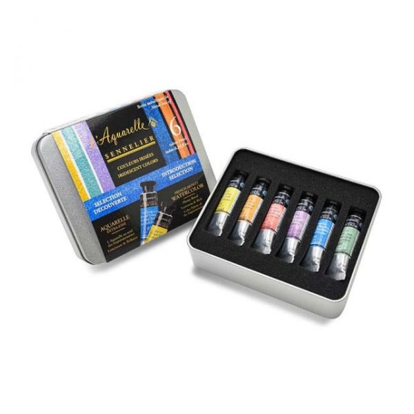 Boite métal aquarelle extra-fine - Couleurs irisées - 6 tubes 10ml - Sennelier