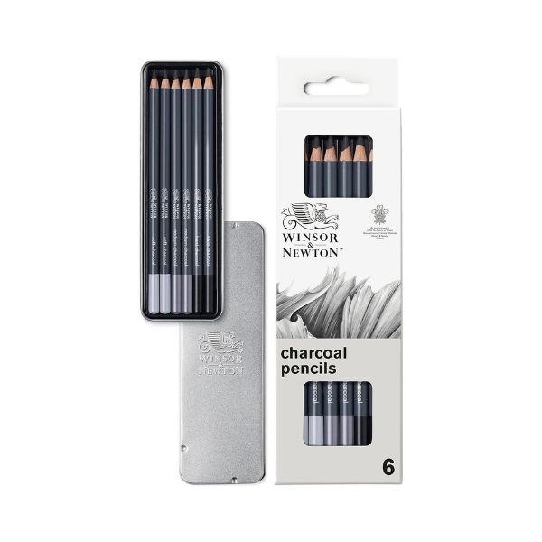 Set de 6 crayons fusains - outils indispensables pour explorer les bases du dessin, de l'esquisse et du croquis - charbon -  Win