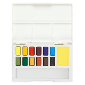 Boîte de 12 demi-godets d'aquarelle Faber-castell - 1 pinceau réservoir d'eau + palette de mélanges amovible