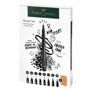 Set 8 feutres noirs Pitt Artist Pen et carnet de croquis - Sans odeur, sans acides, PH neutre - Faber-Castell