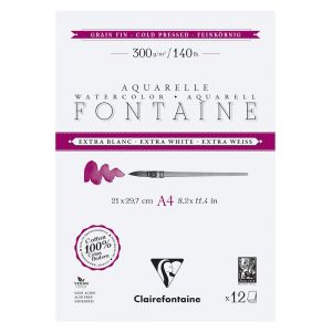 Bloc aquarelle Fontaine - Coton extra blanc grain fin - Clairefontaine