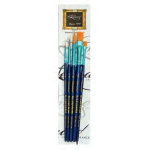 Set de 5 pinceaux Blue Line - série 80RO et 80PL - huile et acrylique - fibres synthétiques - Léonard