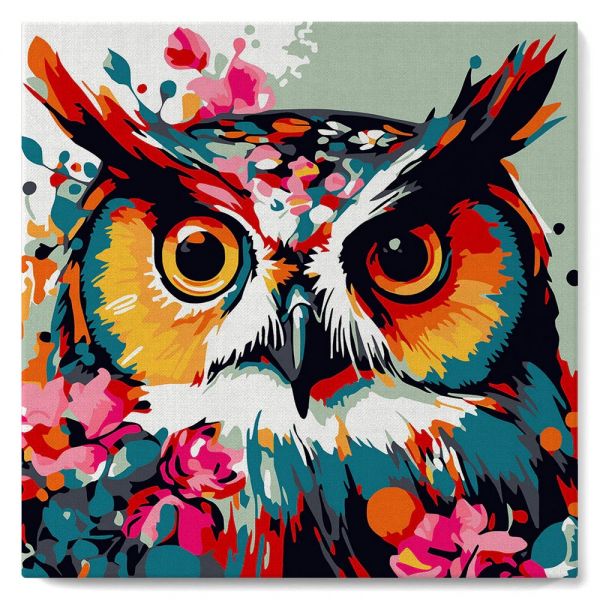 Peinture par numéros - Hibou fantaisie et fleurs- 20x20cm - Figured'Art