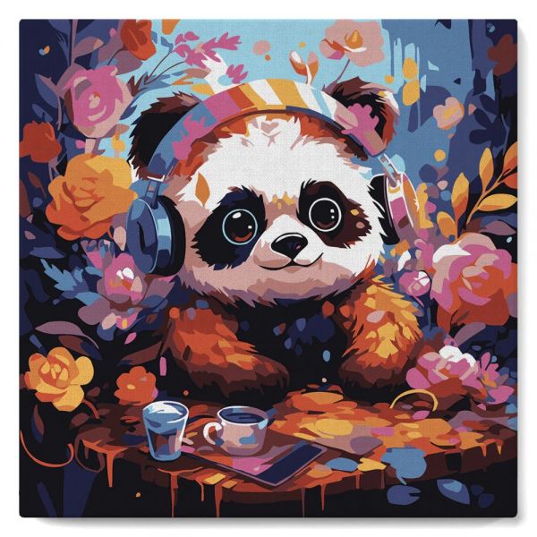 Peinture par numéros - Panda fantaisie et fleurs - 20x20cm - Figured'Art